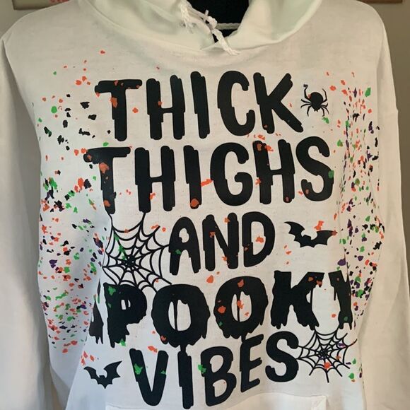 NWOT “ Thick Thighs and Spooky vibes “ hoodie  size M 🦇🦇🦇 - Picture 2 of 12